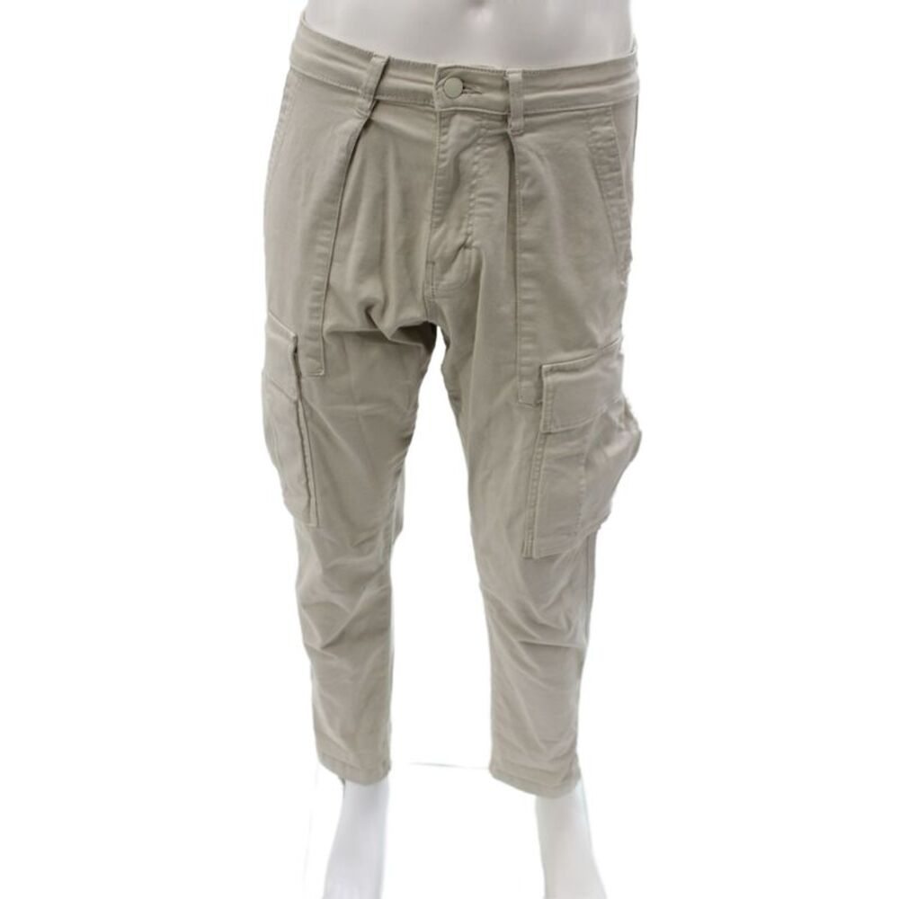 Zara Mens Beige Cargo Pants Button Closure 98% Cotton Size 30